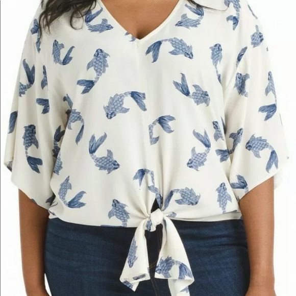 Karen Kane Tops - KarenKane Koi Fish Tie Front Top